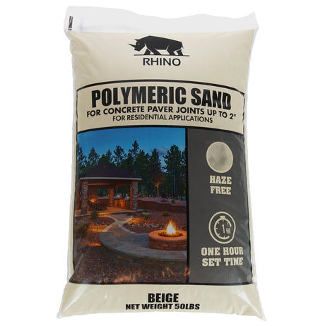 Rhino polymeric sand 50 lb Beige, haze free one hour set paver joint sand for concrete paver joints up to 2 inches