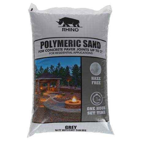 Rhino polymeric sand 50 lb Grey, haze free one hour set paver joint sand for concrete paver joints up to 2 inches