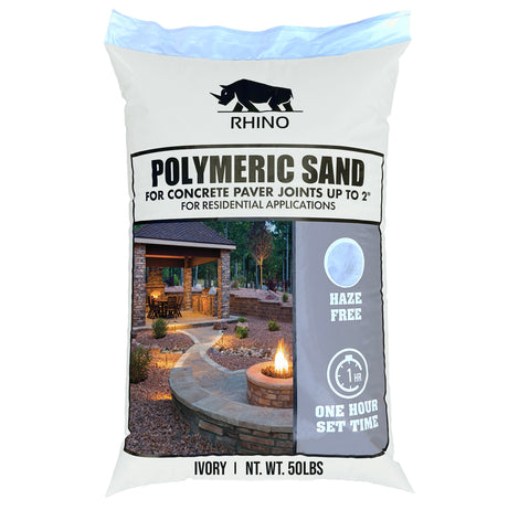 Rhino polymeric sand 50 lb Ivory, haze free one hour set paver joint sand for concrete paver joints up to 2 inches