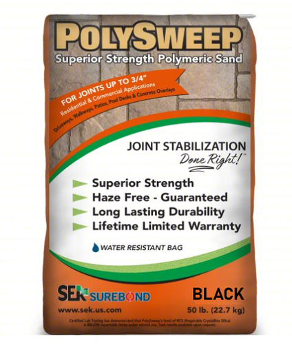SEK Surebond PolySweep polymeric sand 50 lb black bag for paver joints up to 3/4 inch, haze free jointing sand
