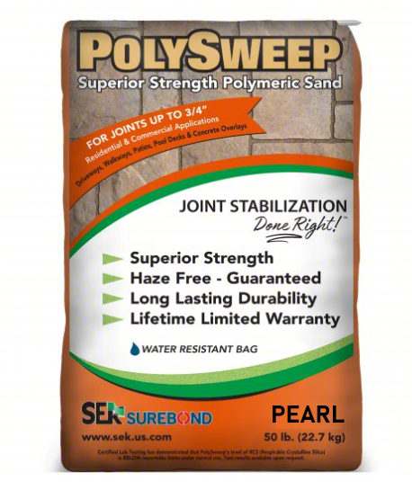 SEK Surebond PolySweep polymeric sand 50 lb Pearl, haze free superior strength joint sand for narrow joints up to 3/4 inch