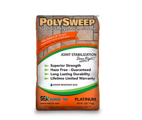 SEK Surebond PolySweep polymeric sand 50 lb Platinum, haze free superior strength joint sand for narrow joints up to 3/4 inch
