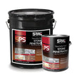 SRW Products S-PS Penetrating specialty seal shown as a black 5 gallon pail and 1 gallon can with natural stone photos on the labels, solvent based invisible natural look penetrating sealer for natural stone and wetcast surfaces