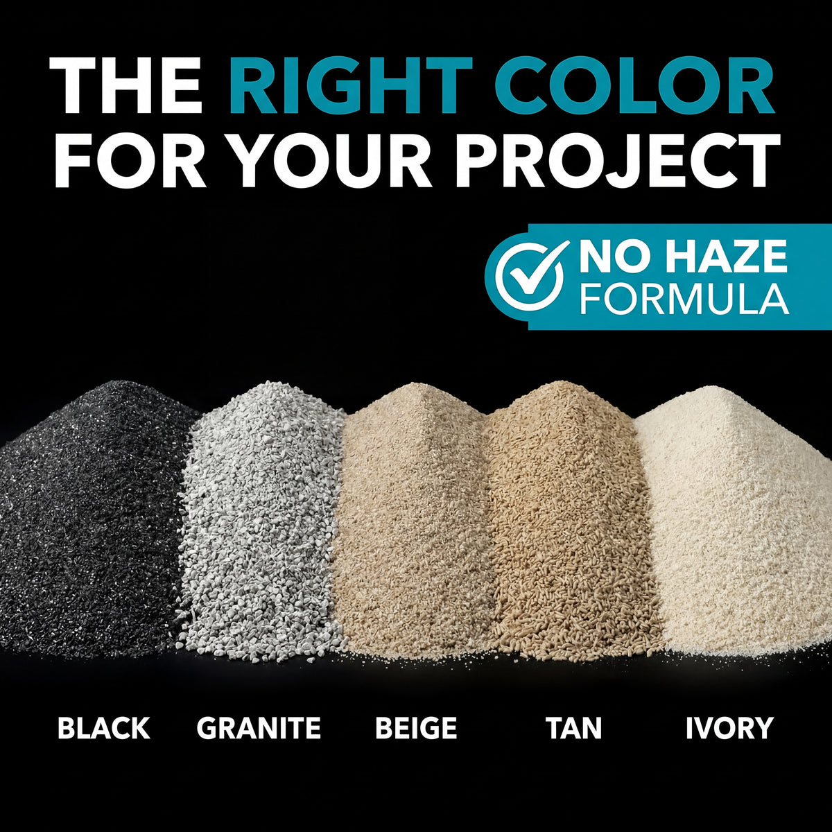SRW Pavermate Z3 polymeric sand color chart – Black, Granite, Beige, Tan and Ivory sand piles, no haze formula