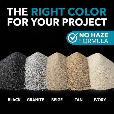 SRW Pavermate Z3 polymeric sand color chart – Black, Granite, Beige, Tan and Ivory sand piles, no haze formula