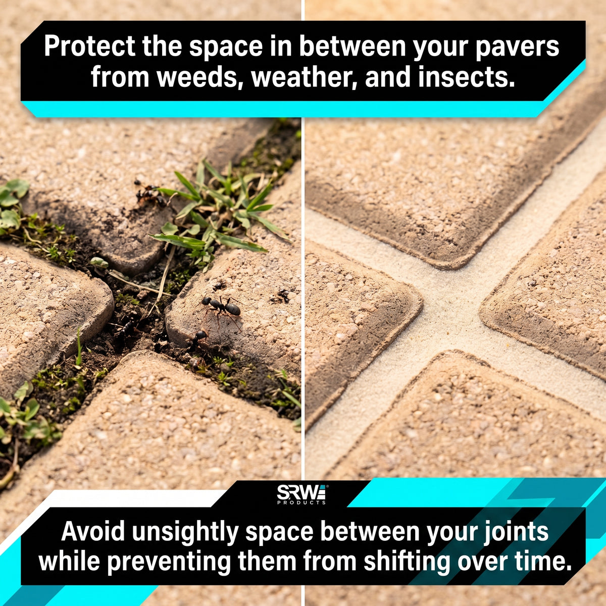 SRW Pavermate Z3 black polymeric sand piled on paver – rain safe in 10 minutes, zero haze zero dust DIY paver joint sand