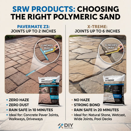SRW Pavermate Z3 vs X-Treme polymeric sand comparison – Z3 for paver joints up to 2 inches, X-Treme for wide joints up to 6
