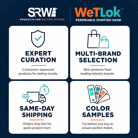 SRW WetLok dealer benefits – expert curation, multi-brand selection, same day shipping, permeable sand color samples