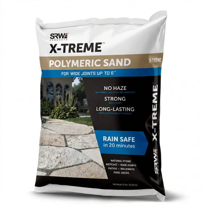 SRW X-Treme polymeric sand 31 lb Granite, no haze wide joint sand for natural stone joints up to 6 inches, rain safe 20 min