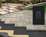 Finished paver patio with Gator Base panels visible along the cut edge