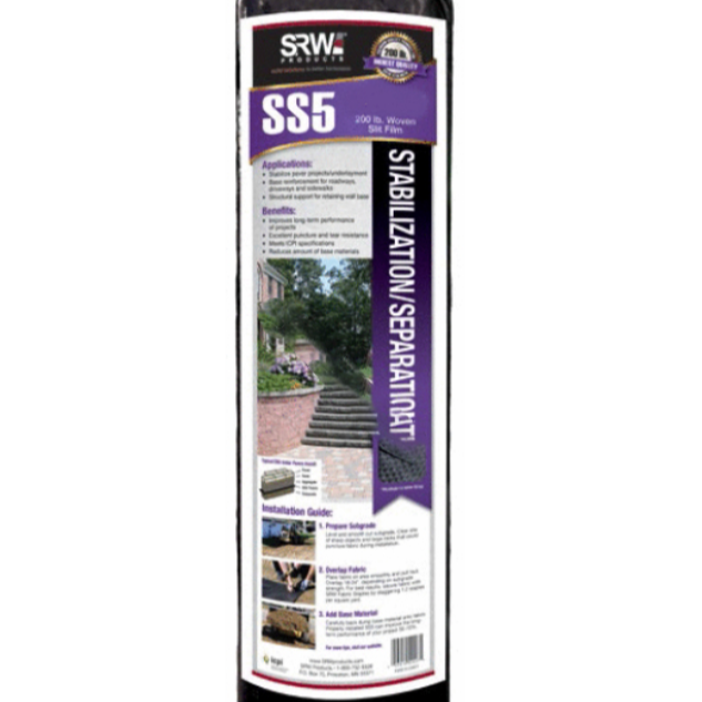 SRW SS5 woven slit film stabilization fabric roll, 200 lb grab tensile geotextile for separating base aggregate from subgrade under pavers