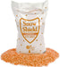 Snow Shield Orange Ice Melt 50 lb white bag with green granules poured out, melts down to -20 degrees