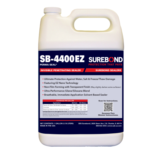 SureBond SB-4400EZ Perma-Seal 1-gallon jug of invisible penetrating sealer with white cap and navy label