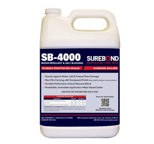 Surebond SB-4000 1-gallon silane siloxane invisible penetrating sealer water repellent and salt blocking for concrete