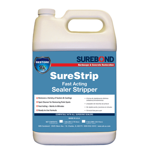 Surebond SureStrip Fast Acting Sealer Stripper in a 1-gallon white jug with blue label