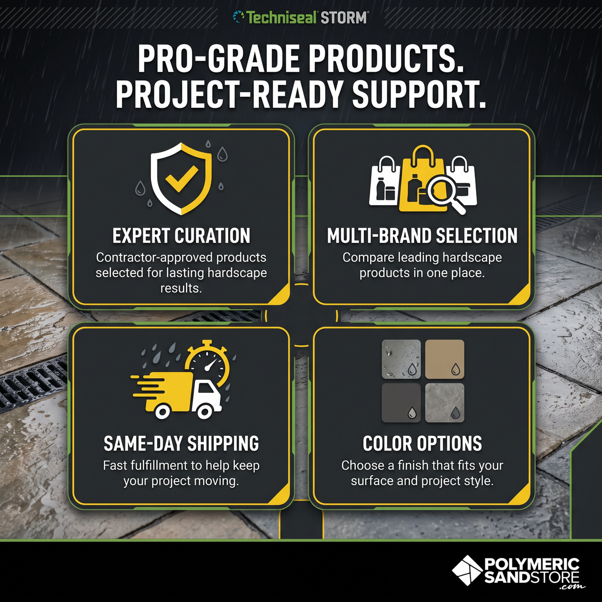 STORM pro-grade product benefits in rain – expert curation, multi-brand comparison, same day shipping, color options