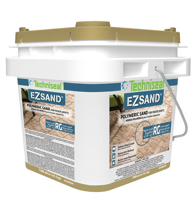 Techniseal EZ Sand polymeric sand 40 lb resealable bucket Tan, regular grade paver joint sand for joints 1/8 to 1/2 inch