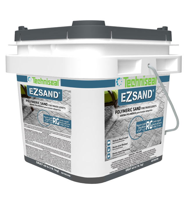 Techniseal EZ Sand polymeric sand 40 lb resealable bucket Gray, regular grade paver joint sand for joints 1/8 to 1/2 inch