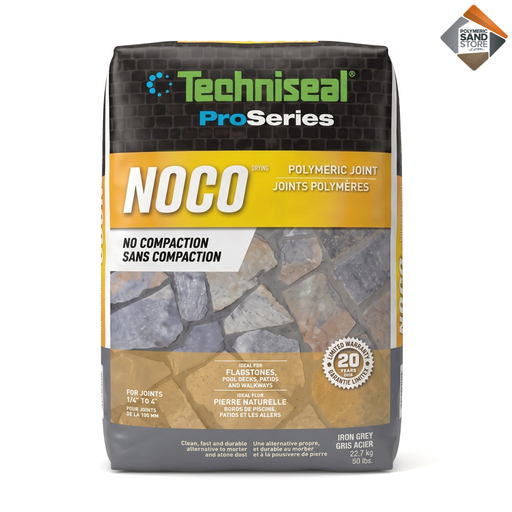 Techniseal NOCO polymeric sand 50 lb Iron Grey, no compaction joint sand for flagstone pool decks, joints 1/4 to 4 inches