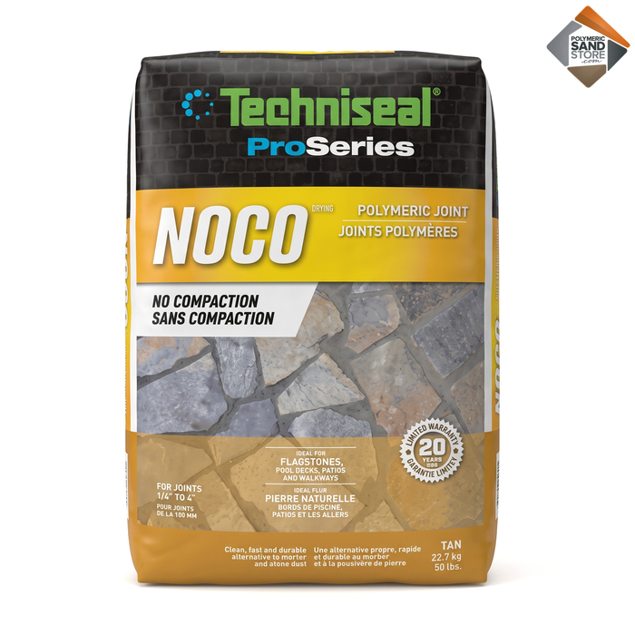 Techniseal NOCO polymeric sand 50 lb Tan, no compaction joint sand for flagstone pool decks, joints 1/4 to 4 inches