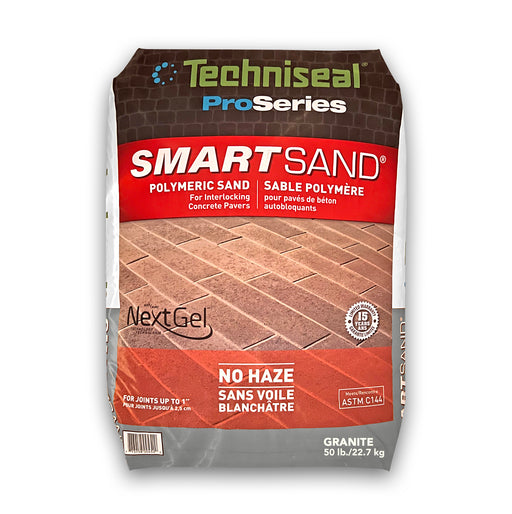 Techniseal Smart Sand polymeric sand 50 lb Granite, NextGel no haze joint sand for interlocking concrete pavers up to 1 inch