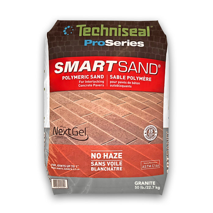 Techniseal Smart Sand polymeric sand 50 lb Granite, NextGel no haze joint sand for interlocking concrete pavers up to 1 inch