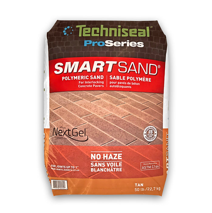 Techniseal Smart Sand polymeric sand 50 lb Tan, NextGel no haze joint sand for interlocking concrete pavers up to 1 inch