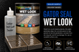 Alliance Gator Wet Look Acrylic Paver Sealer 8oz sample bottle with real Gator Seal Wet Look solvent-based can, high-gloss color enhancer and joint stabilizer finish on concrete pavers - Polymeric Sand Store