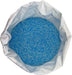 Open 50 lb bag of Blue Emperor pet safe ice melt viewed from above, blue magnesium chloride ice melter granules for driveways, sidewalks and concrete, environmentally friendly de-icer effective to -15 degrees Fahrenheit