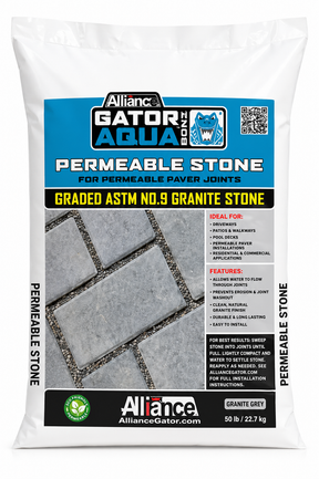 Alliance Gator Aqua Rock permeable paver aggregate, ASTM No. 9 graded granite stone for permeable patios and walkways.