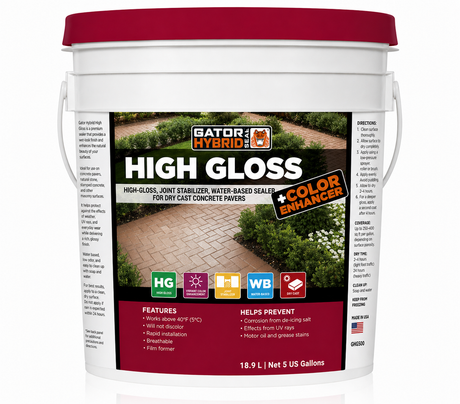 Alliance Gator Hybrid Seal High Gloss with color enhancer, 5 gallon water based paver sealer for dry cast concrete pavers.