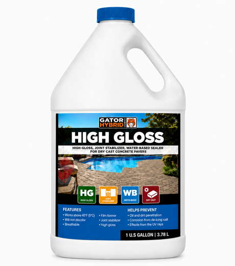 Alliance Gator Hybrid Seal High Gloss water based paver sealer, 1 gallon UV resistant sealer for dry cast concrete pavers.