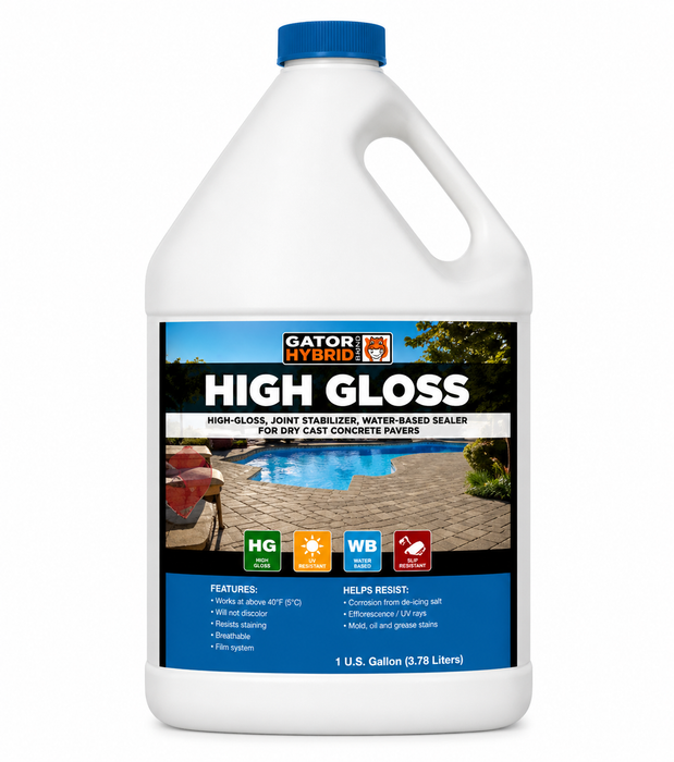 Alliance Gator Hybrid Seal High Gloss water based paver sealer, 1 gallon UV resistant sealer for dry cast concrete pavers.