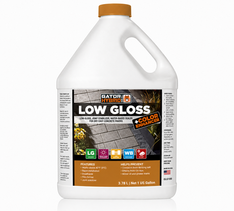 Alliance Gator Hybrid Seal Low Gloss with color enhancer, 1 gallon water based paver sealer for dry cast concrete pavers.