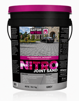 Alliance Gator Nitro Joint Sand in grey, 40 lb pail air cure resin jointing sand for residential paver driveways.