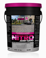 Alliance Gator Nitro Joint Sand in silver, 40 lb pail air cure resin jointing sand for residential paver driveways.