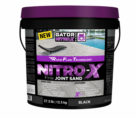 Alliance Gator Nitro X fine joint polymeric sand in black, 27.5 lb pail for paver and natural stone joints up to 1 inch.