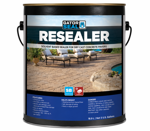 Alliance Gator Seal Resealer solvent based paver sealer, 5 gallon penetrating sealer for dry cast concrete pavers.