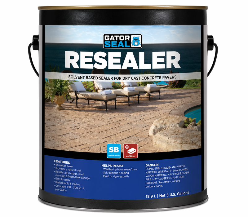 Alliance Gator Seal Resealer solvent based paver sealer, 5 gallon penetrating sealer for dry cast concrete pavers.