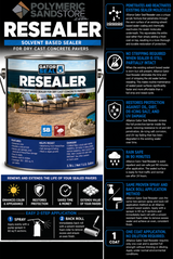 Alliance Gator Seal Resealer paver sealer infographic showing solvent based, rain safe, no stripping, one coat application.