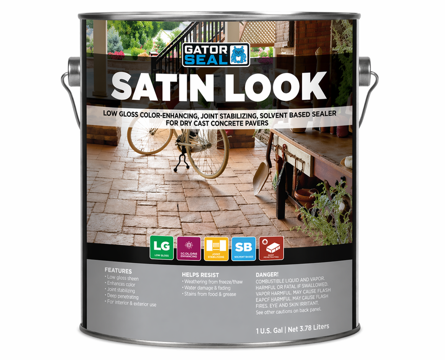 Alliance Gator Seal Satin Look low gloss solvent based paver sealer, 1 gallon color enhancing sealer for concrete pavers.
