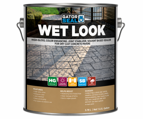 Alliance Gator Seal Wet Look high gloss solvent based paver sealer, 1 gallon color enhancing sealer for concrete pavers.
