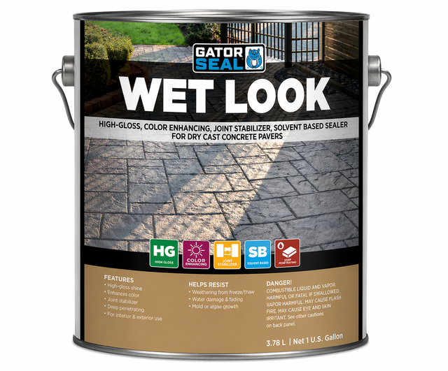Alliance Gator Seal Wet Look high gloss solvent based paver sealer, 1 gallon color enhancing sealer for concrete pavers.