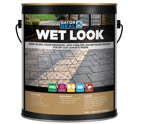 Alliance Gator Seal Wet Look high gloss solvent based paver sealer, 5 gallon color enhancing sealer for concrete pavers.