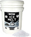Home & Country USA Rock Salt Ice Melt 8 lb white bucket with black label beside a pile of white rock salt granules, fast acting non-corrosive eco friendly de-icer for driveways, walkways and entryways