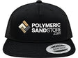 Black Polymeric Sand Store snapback trucker hat with the embroidered logo