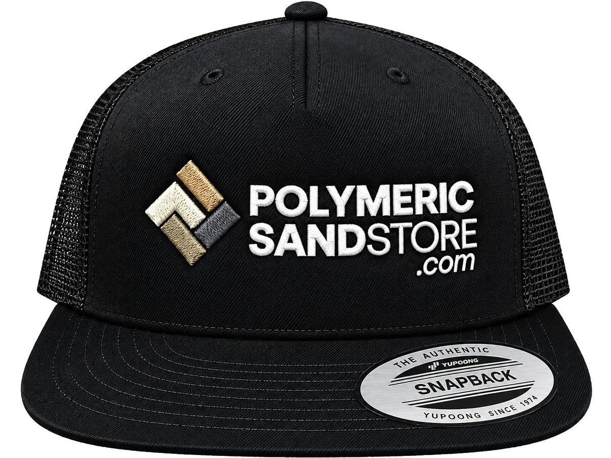 Black Polymeric Sand Store snapback trucker hat with the embroidered logo