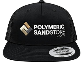 Black Polymeric Sand Store snapback trucker hat with the embroidered logo