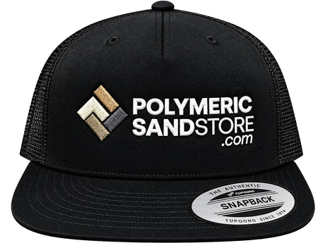 Black Polymeric Sand Store snapback trucker hat with the embroidered logo