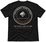 Back of the black Polymeric Sand Store t-shirt with the round Jointing Sand Specialists badge
